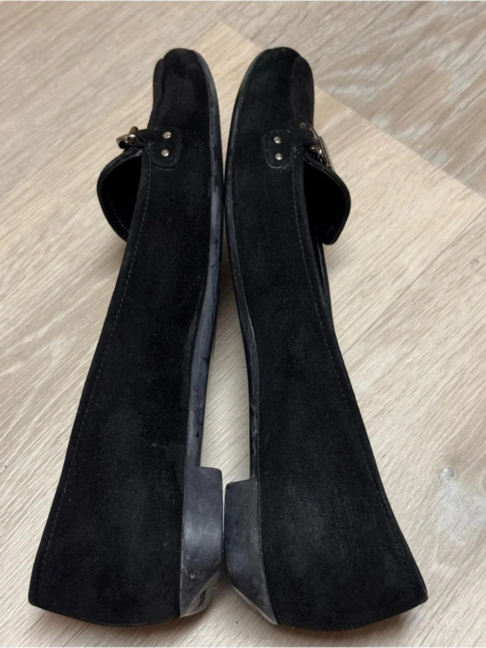 Prada Black Suede Leather Loafer Flats Size 37 US 7 Silver Hardware - Picture 5 of 16